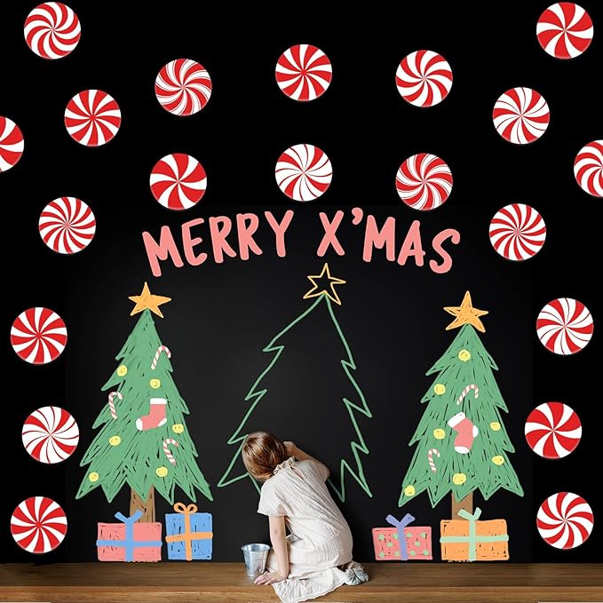 48 Pieces Peppermint Candies Cutouts Christmas Home Classroom Decoration Sweet Peppermint Cut Outs with Glue Point Dots for Winter Bulletin Board School Christmas Party, 5.9 x 5.9 Inch(Red & White)