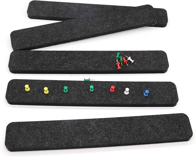 Felt Bulletin Board Bar Strip 0.5 Inch Thick Self-Adhesive Pin Board Bar 13 Inch in Length with 15 Pushpins, 5 Black Bars
