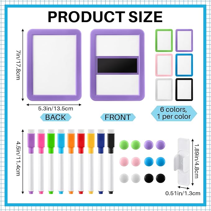 Lincia 6 Pack Magnetic Dry Erase White Board, 5"x7" Board with 14 Markers, Small Dry Erase Whiteboard with Magnetic for School Locker, Office, Refrigerator, Students, Girls