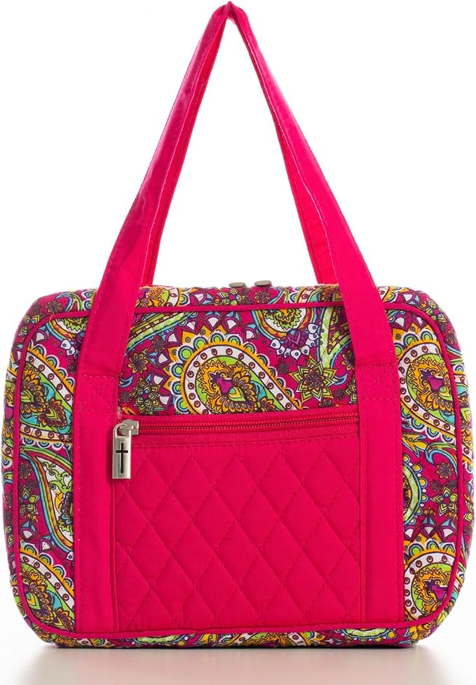 DIWI Quilted Bible Cover Extra Large Sizes 11.25 X 8.25 X 2.75 Inches Bible Tote Good Book Case (XL, C2 Magenta Paisley)