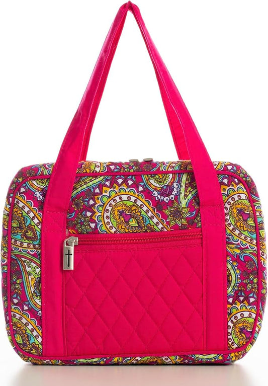DIWI Quilted Bible Cover Extra Large Sizes 11.25 X 8.25 X 2.75 Inches Bible Tote Good Book Case (XL, C2 Magenta Paisley)