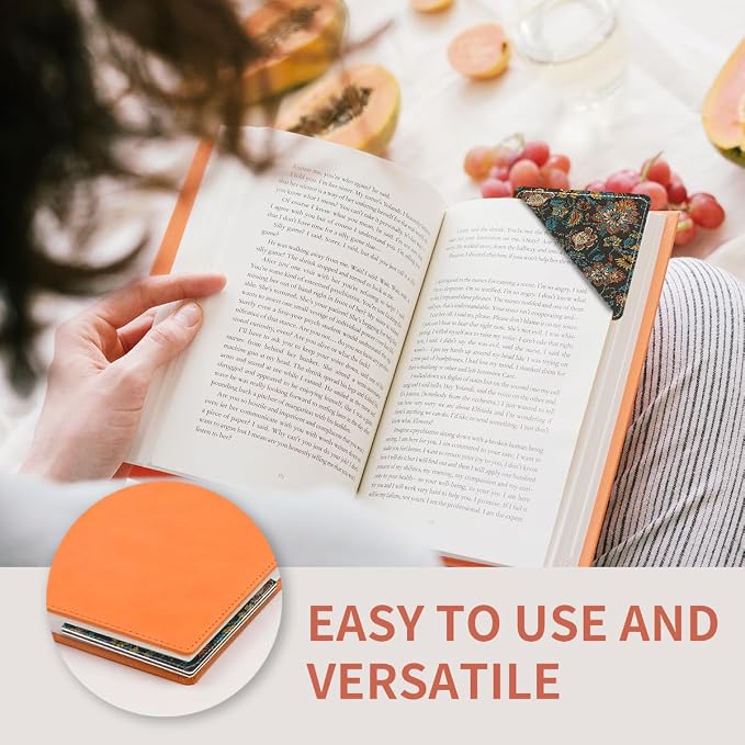 Cute Leather Bookmarks, Fun Triangle Making Corner Bookmark, Book Accessories for Reading Book Lovers, Unbreakable Page Markers for Women Men Luxury Paisley Flowers