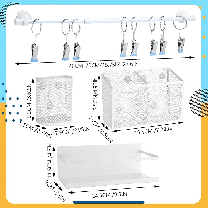 5 Pcs Classroom Whiteboard White Magnetic Organizer Set with 3 Magnetic Pen Holder Calendar Rod and Book File Shelf for Stationery Organizer Classroom Back to School Supplies