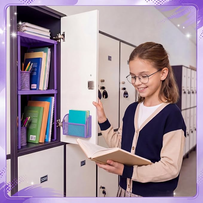 Colarr 2 Pcs Locker Organizer Shelf Stackable 2-Tier Shelves Fits Standard Size School Lockers Heavy Duty Metal Locker Shelf for School Office Gym Lockers Home Storage 11x 10 x 12 Inch(Purple)