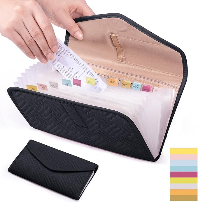 Fabric Bill Organizer with Pockets 10x6 Receipt Organizer for Business - Receipt Holder Organizer - Cash Organizer -Coupon Holder - Money Organizer for Cash- Small Accordion File Organizer