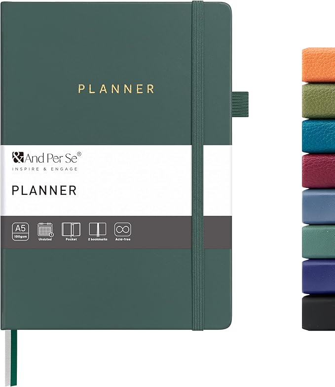 And Per Se Undated Weekly Planner 2026, A5 size Leather Hardcover Planner with Goals & Habit Tracker – ADHD Planner & Productivity Journal (Forest Green)