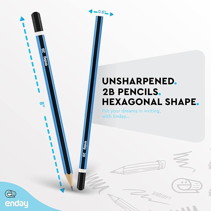 Emraw 2B Pencils Pack Bundle for Tests Exam Writing Drawing Sketching - Bulk Pack of 24 Pencil