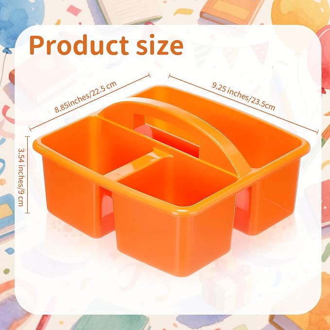 Threehoney 12 Pack Classroom Caddy Storage Basket with Handle 3 Compartment Plastic Storage Caddy Bulk for Arts Office Crafts Pencil Crayon Marker School Supplies(Multicolor)