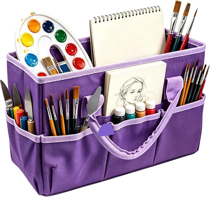 Coloring Book Storage Organizer | Foldable Multi-Compartment Coloring Book Storage with Handle,Polyester 600D,Purple