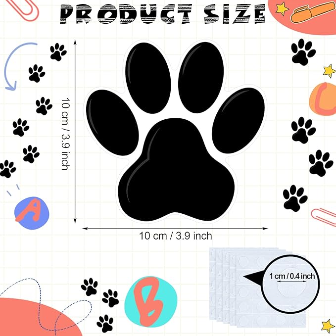 Junkin 60 Pcs Mini Paw Prints Cutouts Accents Bulletin Board Patrol Table Decorations Wall Decal Poster for Kids Educational School Home Party Supplies(Black)
