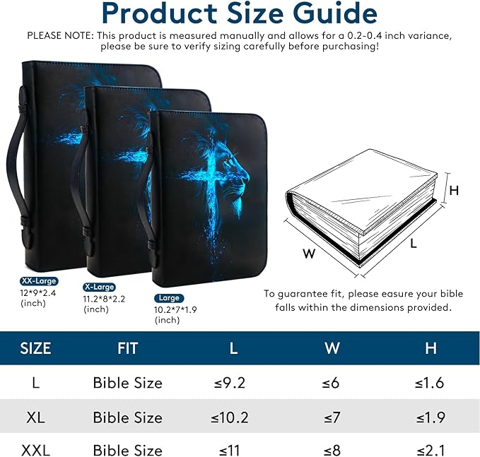 Bible Cover, Bible Carrying Book Case for Men,Protective Bible Organizer Holder Bag with Handle and Zippered Pocket, Christian Gift for Girls Boy (Blue Lion, XXL)
