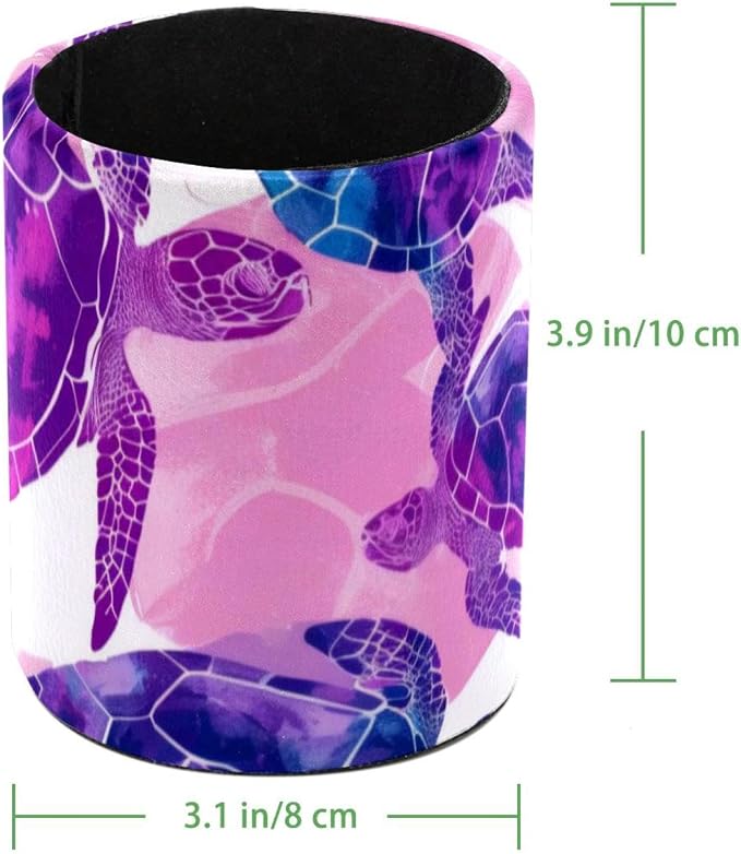 Round Pencil Holder for Desk, Sea Turtles Seamless Purple Pattern Large Pencil Pen Cup, Desk Accessories & Workspace Desk Organizer for Home, School, Office