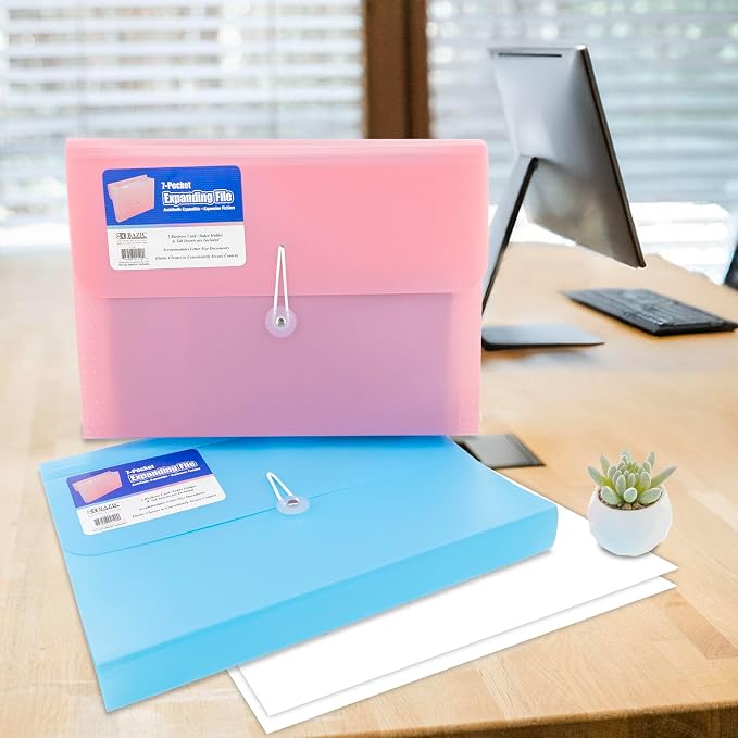 BAZIC Products Pastel Edition 7-Pocket Expanding File, A4/Letter Size, for School Office Documents