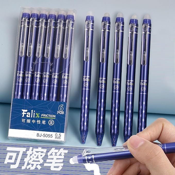 MOZXIRZ 6 Pcs Erasable Gel Ink Pens Retractable Pens Blue Ink Smooth Writing Pens 0.5mm Fine Point Pen Office School Pens Women Men Pens (Blue Ink)