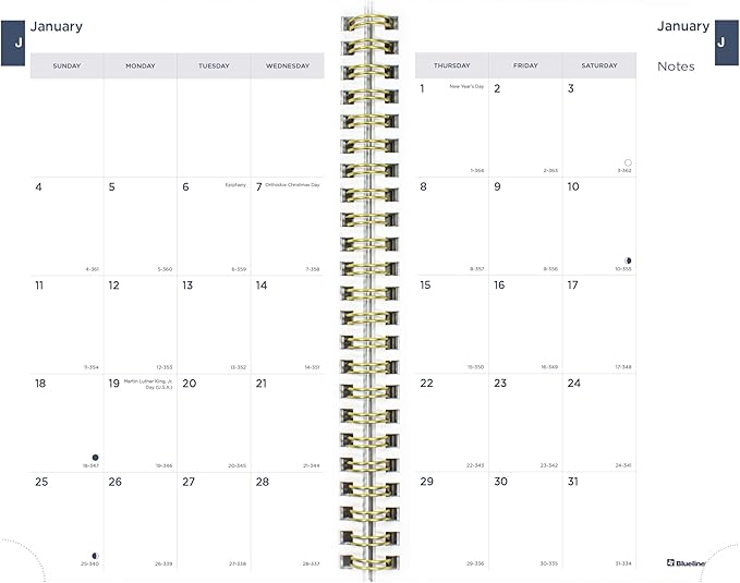 Blueline® 2026 Essential Weekly/Monthly Planner, 12 Months, January to December, Gold Twin-Wire Binding, 8" x 5", Minimalist (C101PT.ASX-26)