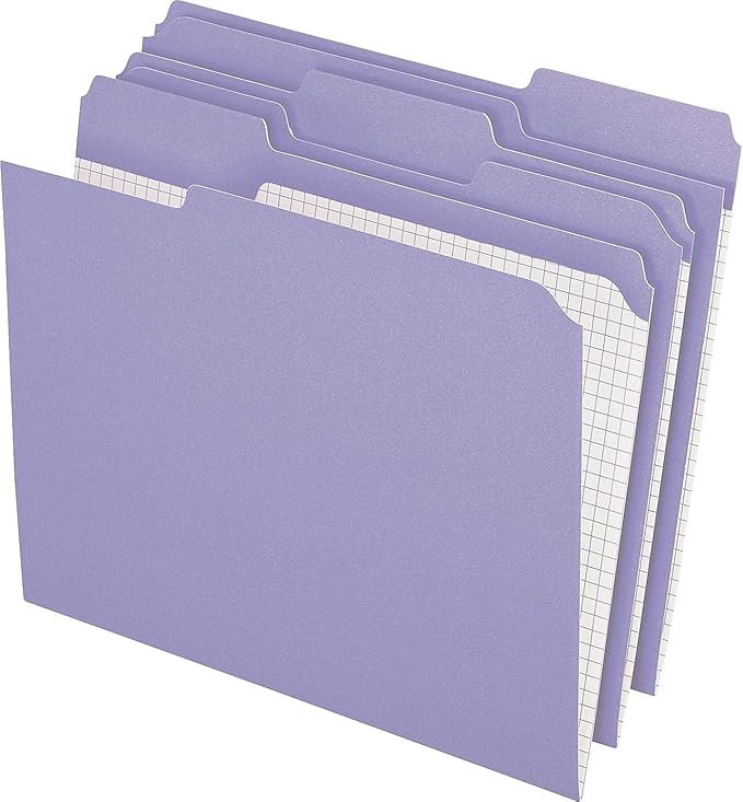 Pendaflex Color File Folders with Interior Grid, Letter Size, Lavender, 1/3 Cut, 100/BX (R152 1/3 LAV)