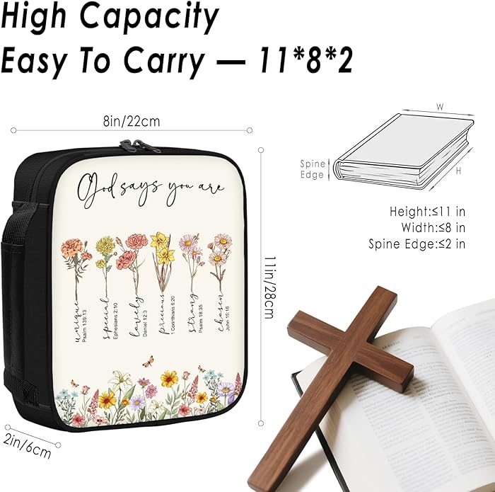 Bible Cover for Women, Bible Holder, Bible Cover With Handles, Bible Carrying Case, Bible Bags With Zipper and Pockets