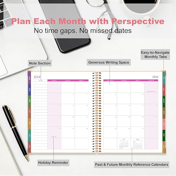 CAGIE Planner 2026-2027, 18 Month Weekly and Monthly Planner, Marble Design Calendar with Tabs, Jul 2026–Dec 2027, Large 8.5" x 11" A4 Hardcover Spiral Agenda Planner for Home, Work, School and Teacher (Pink）