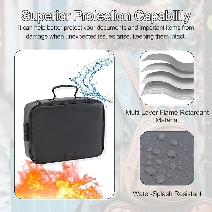 Xanadued Fireproof Document Bag with Lock, Fireproofs Photo Storage Box, Fire Proof Safe for Home Documents, Portable Home Travel Safe Storage Box for Important Files, Laptop
