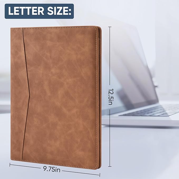 Pacific Mailer Padfolio Portfolio Leather Binder, Interview Legal Document Organizer, Business Card Holder Included Letter Sized Writing Pad [Brown, Piano Noir Faux Leather Matte Finish]