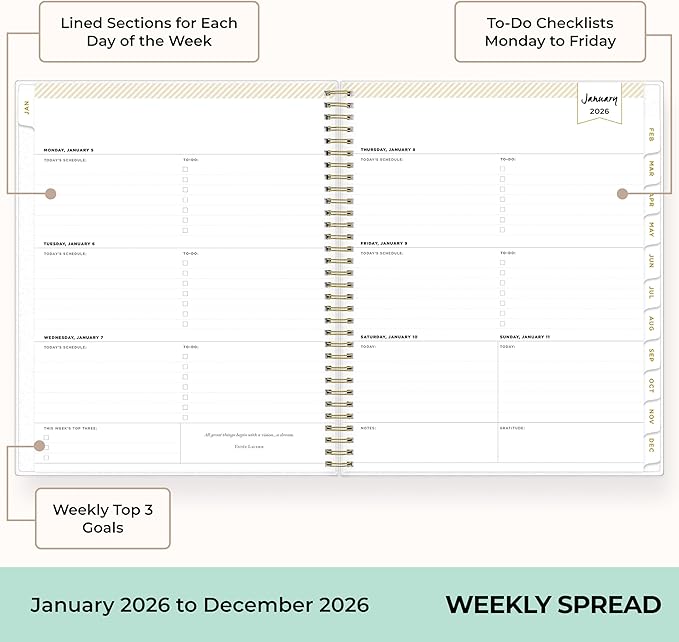 Blue Sky Day Designer 2026 Weekly and Monthly Planner Calendar, January 2026 - December 2026, 8.5" x 11", Flexible Cover, Durable Twin Wire Binding, Includes Storage Pocket, Stickers, Tile