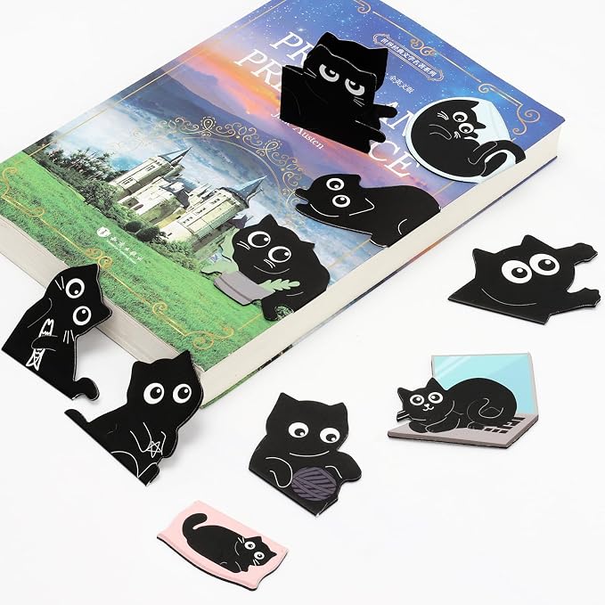 Black Cat Bookmarks, Tumwisk 10PCS Magnetic Bookmarks, Cute Bookmark Magnet Page Markers Bookmark Clips, Cat Gifts for Women, Book Marks for Reading, Book Accessories for Reading Lovers