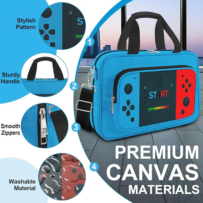 Gamer Large Bible Cover Case for Boys, Book Carrying Case with Strap Handle Zipper Pocket,Bible Protective Church Bag,Bible Study Supplies Journaling Kit,Bible Organizer Holder Bag,Christian Gift Blue