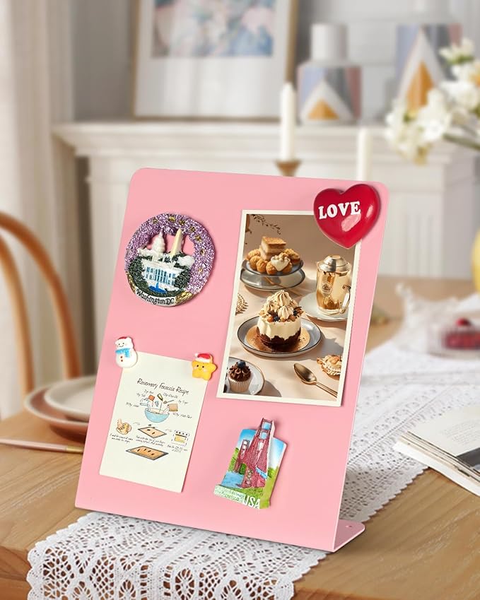 2 Pack Magnet Board, 8.7 x 11 x 2.4 in, Pink Standing Magnetic Bulletin Board, Magnetic Display for Memos, Photos & Documents, Bulletin Board for Home Office School Kitchen