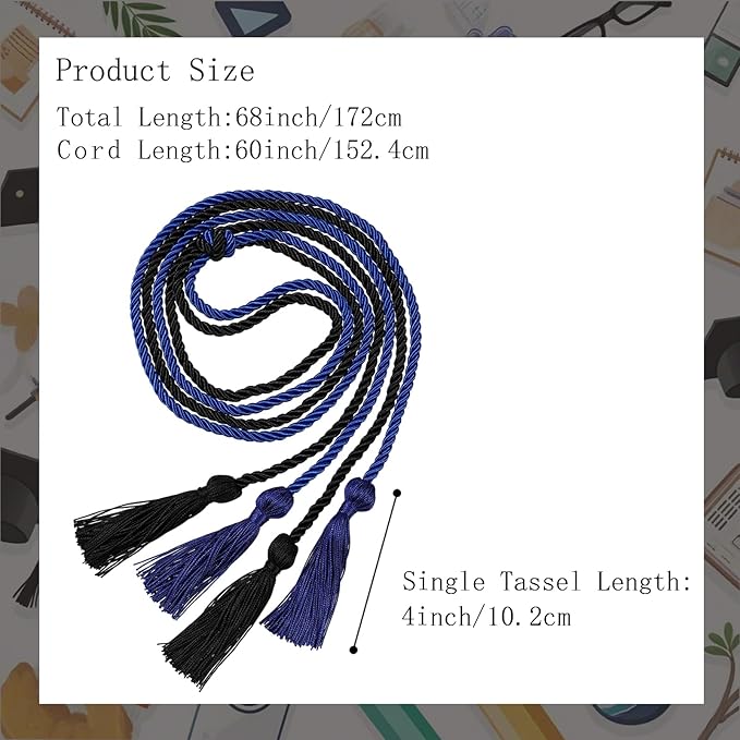 Graduation Double Honor Cords with Tassels Braided Academic Ropes for High School College Ceremony 68 Inch (Royal Blue+Black)