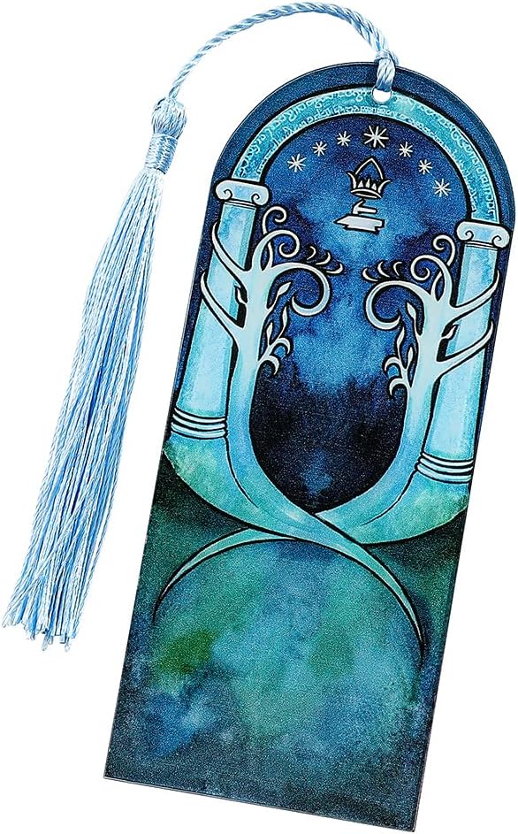 Fantasy Metal Bookmarks with Elvish Leaf, Sword Charm & Evenstar Engraving, Epic Quotes Carved Jewelry for Book Lovers, Dark Academia Gifts for Readers (Acrylic-Blue)