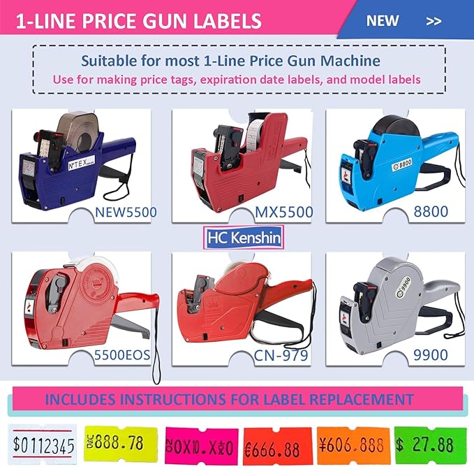 20,000pcs 1 line Price Gun Label, Removable and Adhesive Price and Sale Stickers for Office, Suitable for NEW5500,MX-5500,CN979,Total and Inch Pricing for Garage.(Multicolor)
