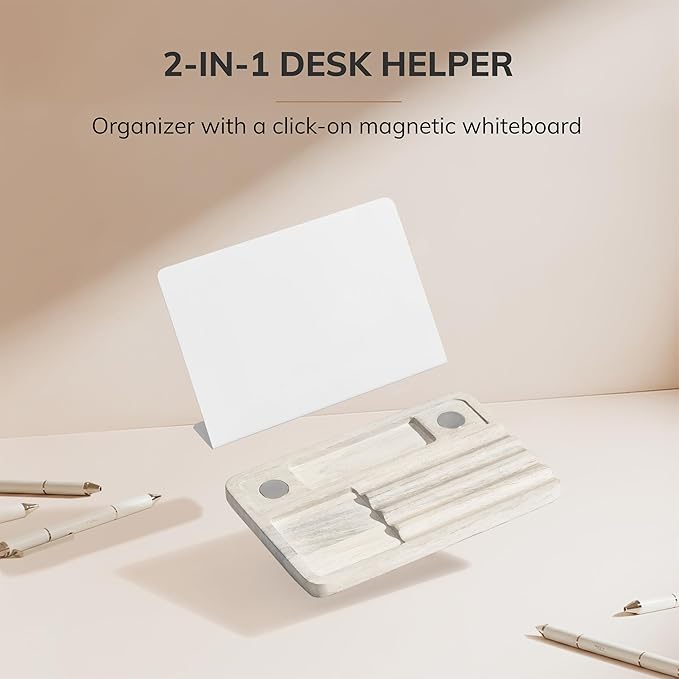 Anji Mountain Mango Wood Desk Helper with Whiteboard | Desktop Organizer for Office Desk Accessories, Home Office & School Supplies | Modern Desk Storage & Office Decor Organizer