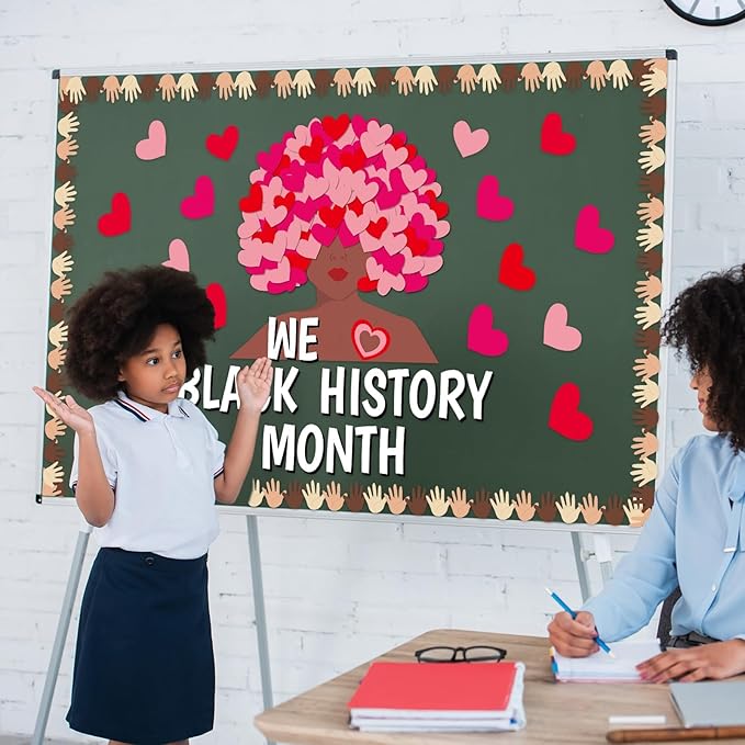 gisgfim Black History Month Bulletin Board Set Decorations We Love Black History Month Classroom Decor February Pink Red Heart Cutouts for Valentine's Day Wall Door Decor School Home Supplies