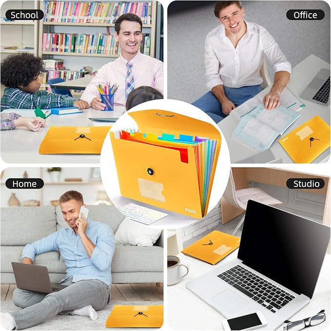 Accordian File Organizer 7 Pocket Expanding File Folder with Labels, Plastic Expandable File Folder for Documents Letter Size A4 Papers - Orange