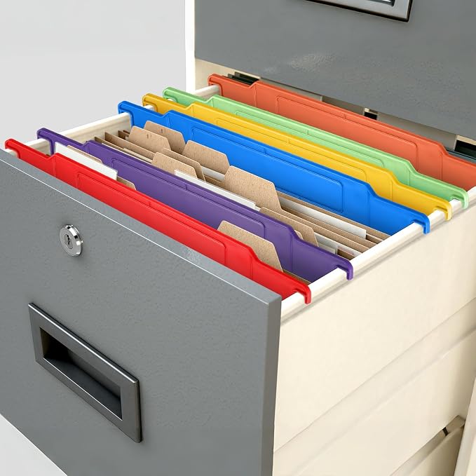 Watersay 12 Pack File and Folder Dividers 11 x 6 Inches Hanging Filing Cabinet Dividers Plastic Folder Organizer Insertable File Separators Office Filing Supplies for Organization (Rainbow Color)