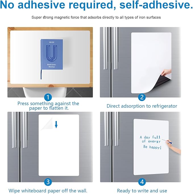 Magnetic Fridge White Board Paper, 12" x 18" Small Dry Erase Board Sheet for Organizer and Planner, Kitchen Refrigerator Whiteboard for Family to-do List, Includes Markers and Eraser