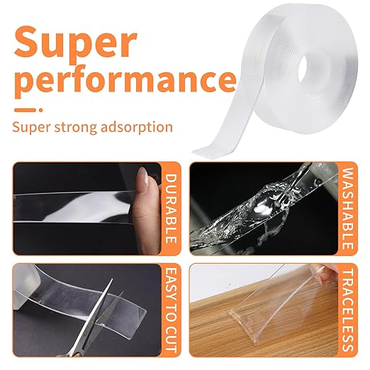 Oversized Double-Sided Tape Heavy Nano Tape, Heavy Double-Sided Wall Tape, Strong Wall Tape, Transparent Tape for pasting Carpet Posters and Photo Wall Decoration(16.4 Feet)