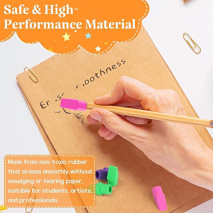 PRALB 200PCS Multicolor Pencil Top Eraser Bulk Caps for Pencils,Chisel Shape Erasers Toppers for Party Favors Games Prizes, Pencil Top Erasers Cap for Home School Classroom Office