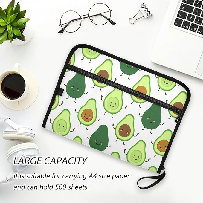 Cartoon Avocado Characters 13 Pockets Expanding File Folder with Sticky Labels Accordion File Folder Document Organizer Letter Size A4 Papers Expandable File Keeper