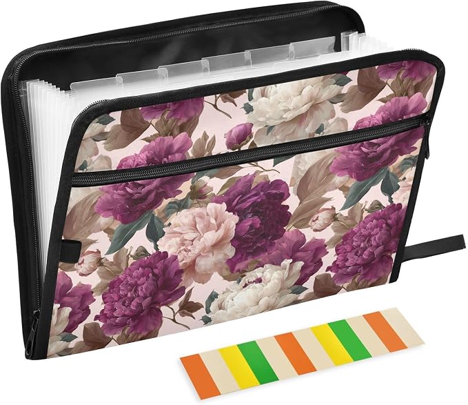 ALAZA Colorful Vintage Rose Expanding Filing Folder, 13 Pockets Expandable Document Organizer Folder with Zipper Closure for Home Office A4 Letter Size Paper Document