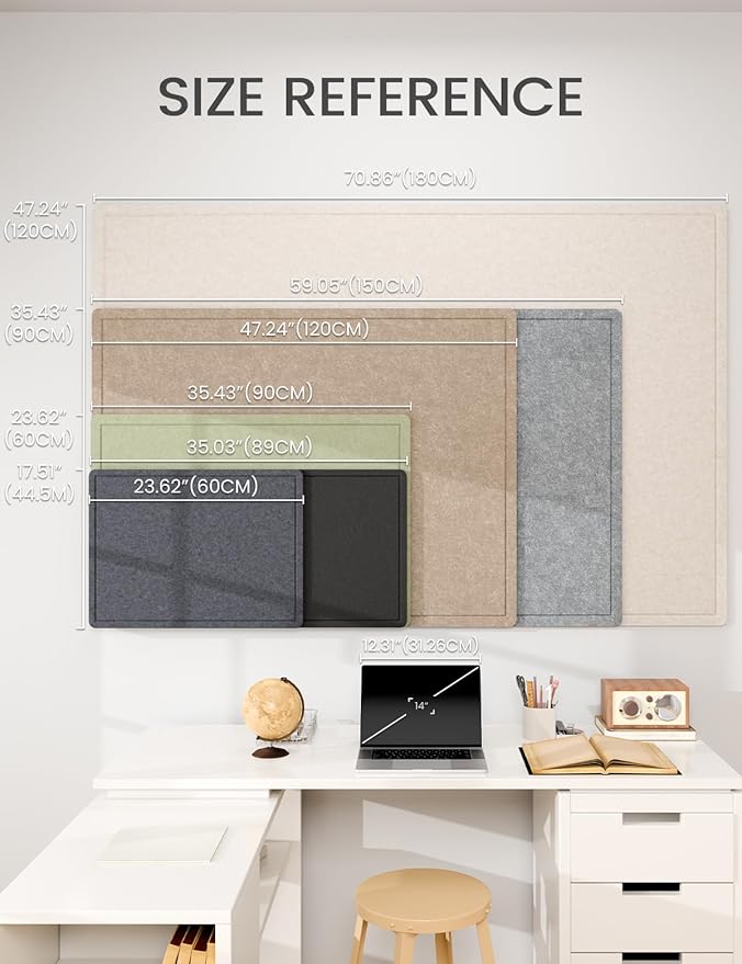 Fluxynara Bulletin Board,35.4" x 23.6" Cork Board Alternative with 12 Safe Removable Adhesive Tabs, Foldable Felt Pin Board for Home Office, Classroom, Bedroom,Entryway for Walls—Taupe