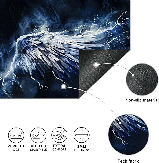 HOMETITUTE White Wing Thunder XL Mousepad 31.5 x 11.8 Inch Large Gaming Desk Mat Extended Computer Pad Keyboard Mat Waterproof Non Slip Surface Mouse Pads for Desktop Office Accessories