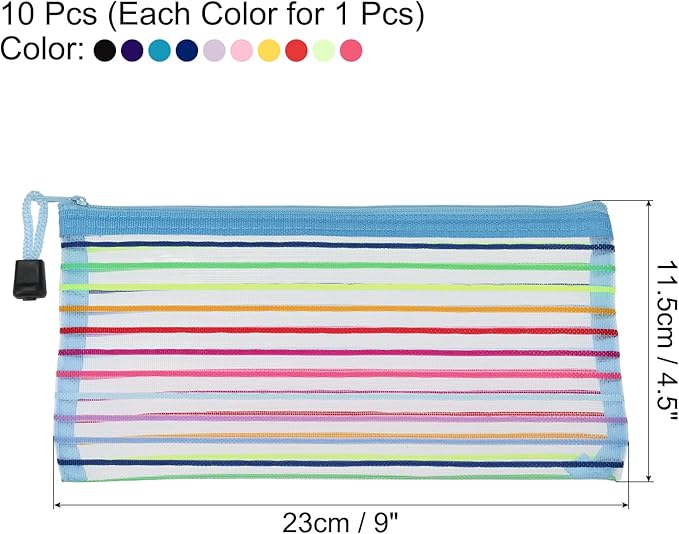MECCANIXITY Mesh Zipper Pouches, B6 Pencil Case Document File Bags Storage Organizer for Office Supply Travel Accessory, Multicolor Pack of 10