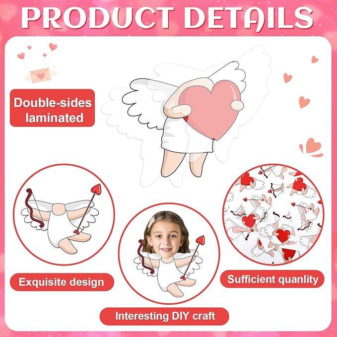 60pcs Valentine's Day Cupid Cutouts Happy Valentine Classroom Bulletin Board Decoration Cupid Photo DIY Craft Cutouts Valentines Day Decorations for Home School Office Wall Door Party Supplies