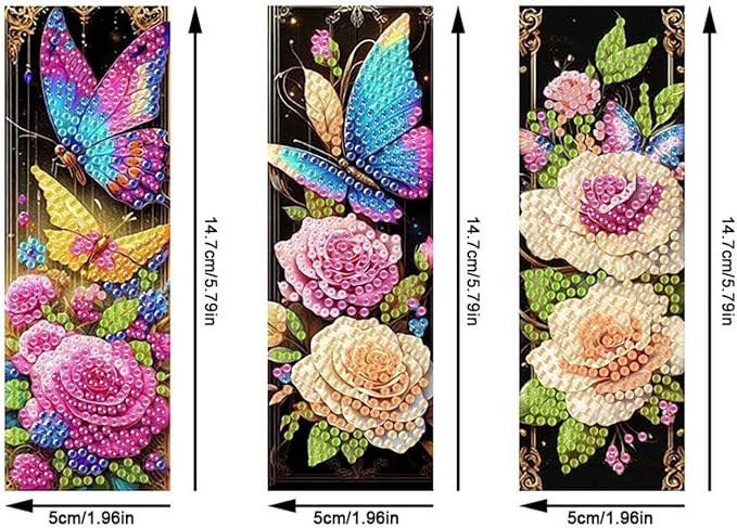 ARTopet 3Pcs DIY Diamond Art Painting Bookmarks with Colorful Butterfly Pendant PET Bookmark Ornament Double Sided Pattern Single Sided Diamond Book Marker Clip Gifts Tags-Colorful Butterfly