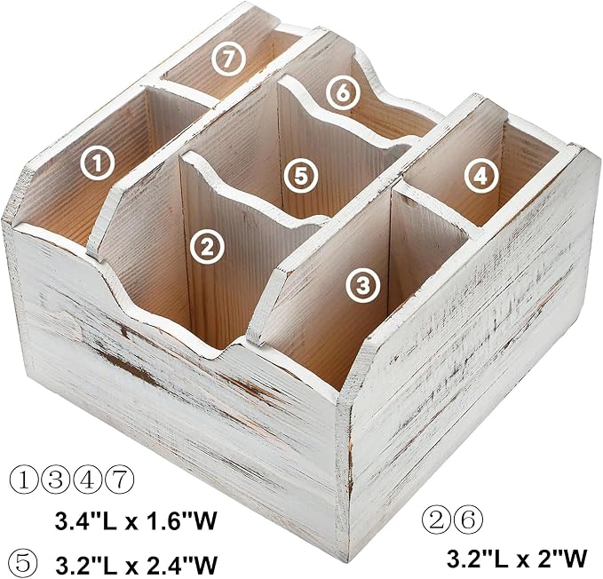 yarlung Vintage Rotating Remote Control Holder, Shabby Chic White Wooden Office Supplies Organizer 7 Compartments, 360° Rotation Multipurpose Storage Caddy for Pens, Art Supplies, TV Media