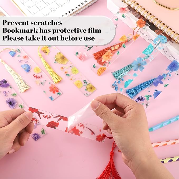 20Pcs Flower Resin Bookmark Transparent Floral Bookmarks for Women Cute Bookmarks Flower Page Marker with Tassels Graduation Gifts for Women