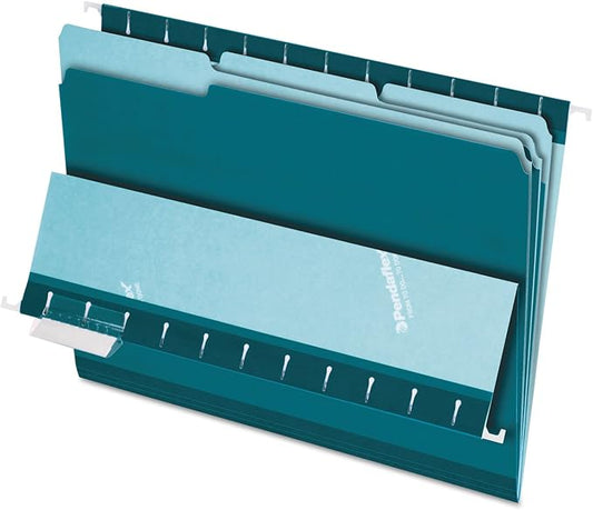 Pendaflex Interior File Folders, 1/3 Cut, Top Tab, Letter Size, Teal, 100 per Box (4210 1/3 Tea)