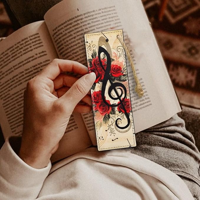 Bookmark 2 PCS Leather Bookmarks for Women, Men, Book Lovers, Music Note Roses Page Markers for Students Teachers Reading