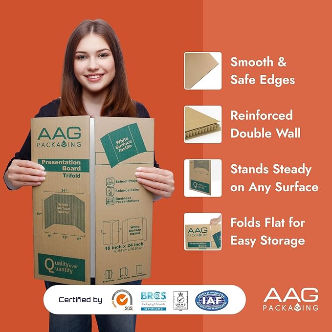 Trifold Presentation Board, Double-Wall Construction, Smooth Edges, Foldable Storage, for School Projects, Business Presentations (Black, 24 x 16 x 0.78 inch)